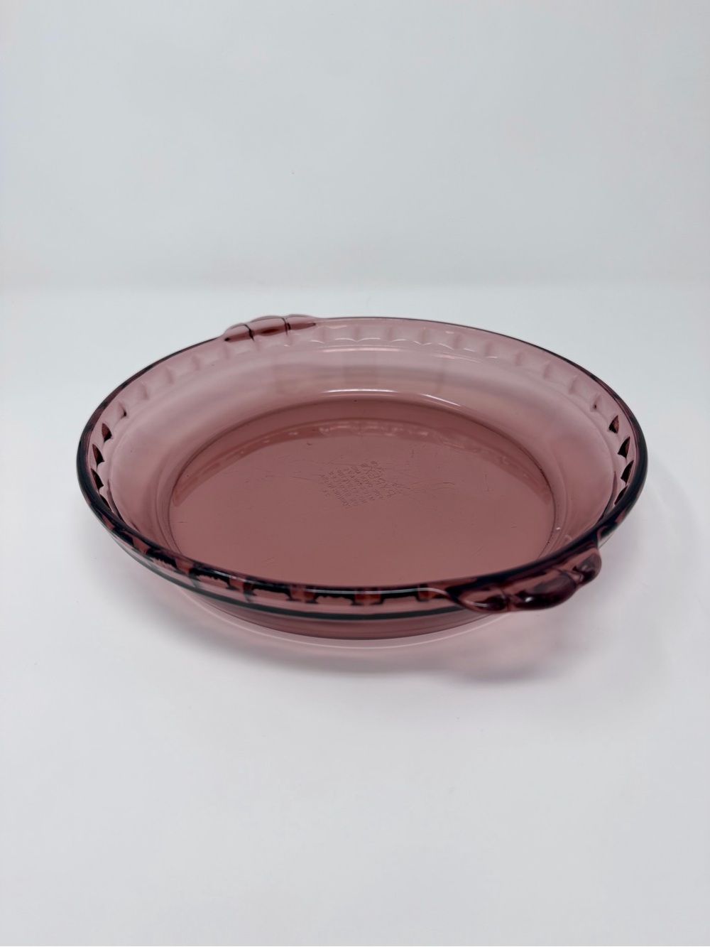 Vintage Pyrex #229 Cranberry Glass 24cm Pie Plate Fluted Edge Handles USA